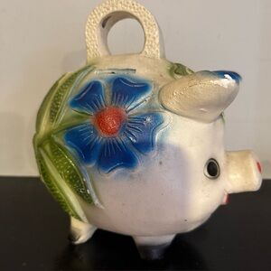 Vintage Colorful Piggy Bank with Floral Design